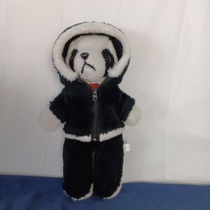 Interpur Vintage 1983 Stuffed Animal 12" Plush Panda Bear w/ Black Zip Hoodie